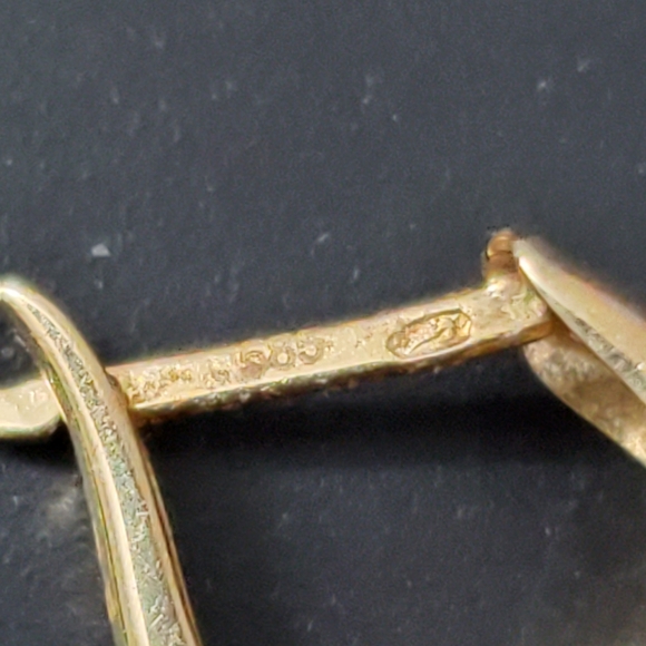 14K Gold And White Gold Two Tone Omega Earrings - Picture 3 of 4